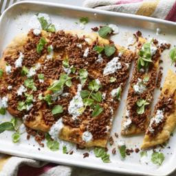 Turkish flatbread with minced beef, herbs and spices