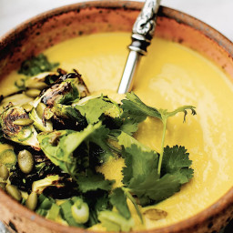Turmeric Chickpea Soup With Charred Brussels Sprouts