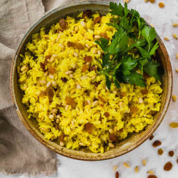 Turmeric Rice with Golden Raisins and Pine Nuts
