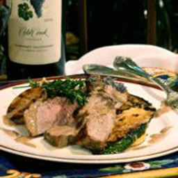 Tuscan Herb-Rubbed Pork Tenderloin with Cabernet Pan Sauce and Grilled Vege