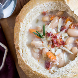 Tuscan White Bean, Bacon and Rosemary Soup {in Bread Bowls}