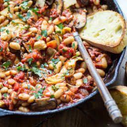 Tuscan White Bean Skillet with Tomatoes, Mushrooms, and Artichokes