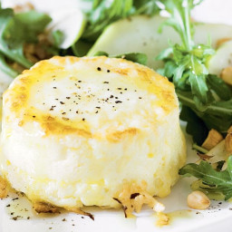 Twice-baked goat's cheese souffles with pear, hazelnut and rocket salad