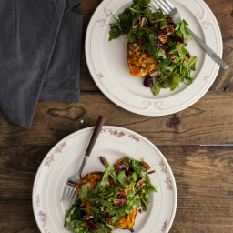 Twice Baked Sweet Potato using Blue Cheese and Quinoa with Maple-Mustard Ar