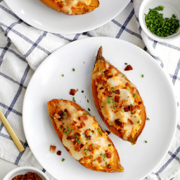 Twice Baked Sweet Potatoes with Bacon and Chives