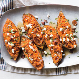 Twice-Baked Sweet Potatoes with Bacon and Goat Cheese