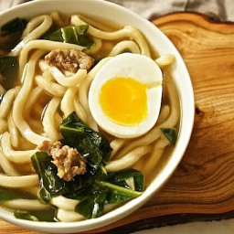 Udon Noodle Soup with Soft Egg and Collards