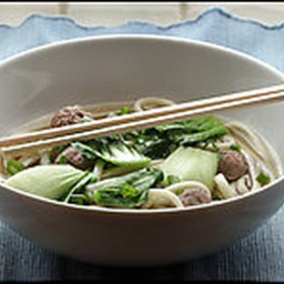 Udon Soup With Meatballs and Baby Bok Choy