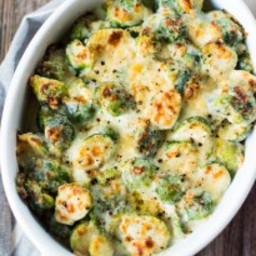 Unbelievable Cheesy Garlic Brussels Sprout Bake