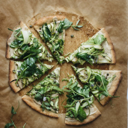 Chickpea Pizza with Asparagus and Pea Shoot Tangle