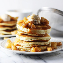 Vanilla Bean and Brown Butter Pancakes with Pear Compote and Cinnamon Masca
