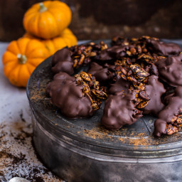 Vanilla Coffee Roasted Pumpkin Seed Snack Clusters…Dipped in Chocolate.