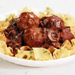 Veal and Pork Meatballs with Mushroom Gravy and Egg Noodles