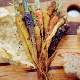 Vedge's Spiced Little Carrots with Chickpea-Sauerkraut Puree