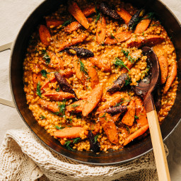 Vegan Barley Risotto with Roasted Carrots