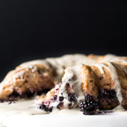 Vegan Blueberry Bread Pudding Breakfast Cake with Vanilla-Hemp Crème Anglai