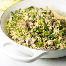 Vegan Cauliflower Rice Risotto with Asparagus and Mushrooms