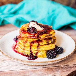 Vegan Cornbread Pancakes with Blackberry Syrup