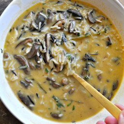 Vegan Creamy Balsamic Mushroom Wild Rice Soup