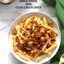 Vegan Garlic Pasta with Roasted Cajun Cauliflower