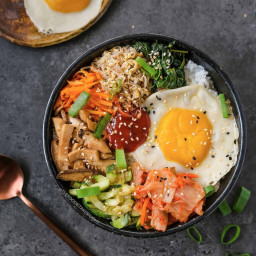 Vegan Korean Bibimbap (Mixed Rice Bowl) with Gochujang Sauce