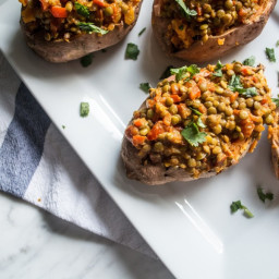 Vegan Lentil Curry Stuffed Sweet Potatoes