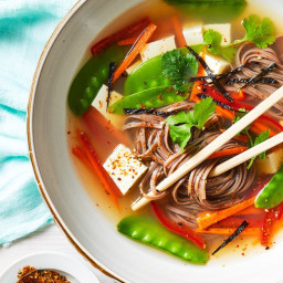 Vegan Miso Soup with Noodles and Tofu