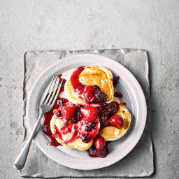 Vegan pancakes with mixed berry compote