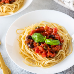 Vegan Pasta Puttanesca With Capers and Olives