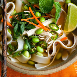 Vegan Pho With Carrots, Noodles and Edamame