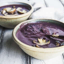 Vegan Purple Cream Of Mushroom Soup With Wild Black Rice