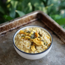 Vegan Roasted Delicata Squash Risotto with Fried Herbs