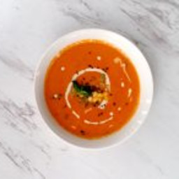 Vegan Roasted Red Pepper Soup with Smokey Cashew Cream