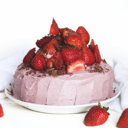 Vegan Strawberries and Cream Fudge Chocolate Cake