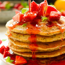 Vegan Strawberry Lemon Poppy Seed Pancakes