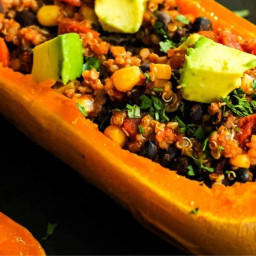 Vegan Stuffed Butternut Squash Boats with Black Beans and Quinoa