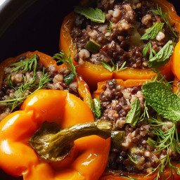 Vegan Stuffed Peppers with Lentils and Herbed Rice