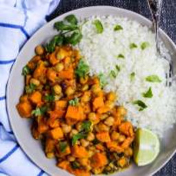 Vegan Sweet Potato and Chickpea Curry Over Cauliflower Rice