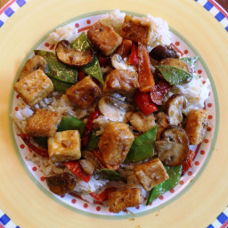 Vegan Tofu Stir-fry with Vegetables in Peanut Sauce