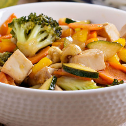 Vegan Tofu Stir-fry With Vegetables in Peanut Sauce