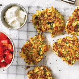 Vegetable and ricotta fritters with capsicum salsa
