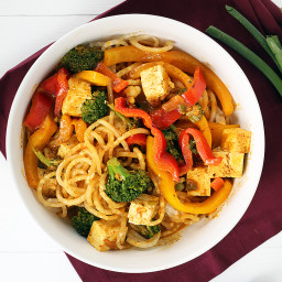 Vegetable and Tofu Coconut Red Curry Daikon Noodles