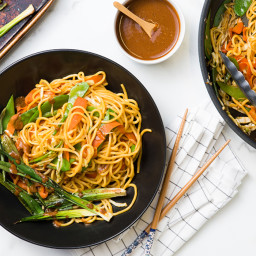 Vegetable Chow Mein with Baby Leeks & Miso Mustard Sauce