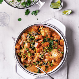Vegetable curry with lime rice