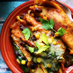 Vegetable Enchiladas with Black Beans, Corn, and Spinach