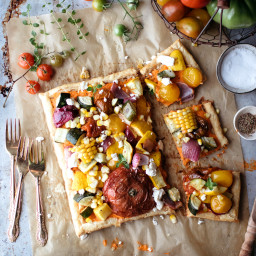 Vegetarian Garden Tart With Roasted Red Pepper and Feta Spread Recipe