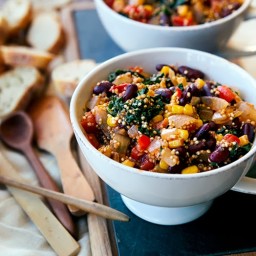 Vegetarian Quinoa Chili with Kale and Red Beans