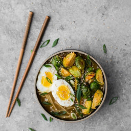 Vegetarian Ramen Bowl with Spicy Brussels Sprouts