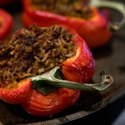 Vegetarian Stuffed Red Peppers With Red Wine Sauce