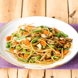 Veggie Lo Mein with Mushrooms, Green Beans, and Ginger Soy Sauce